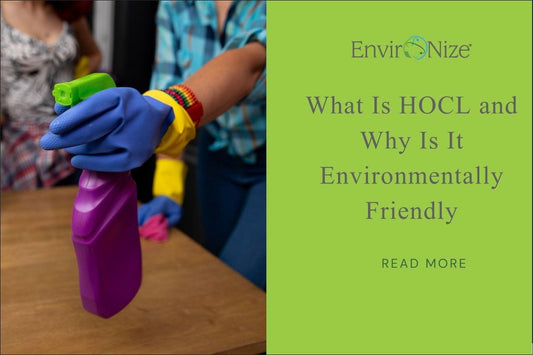 An image of a hand in a blue and yellow glove holding a purple spray bottle, next to the blog title, and  a 'Read More' button.